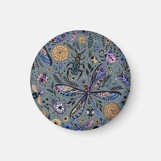 Doodle-bugs op grijs rooster magneet (Voorkant)