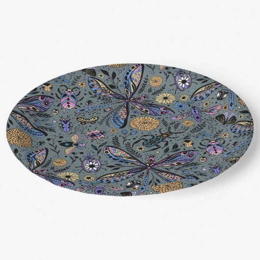 Doodle-bugs op grijs rooster papieren bordje (Gekanteld)