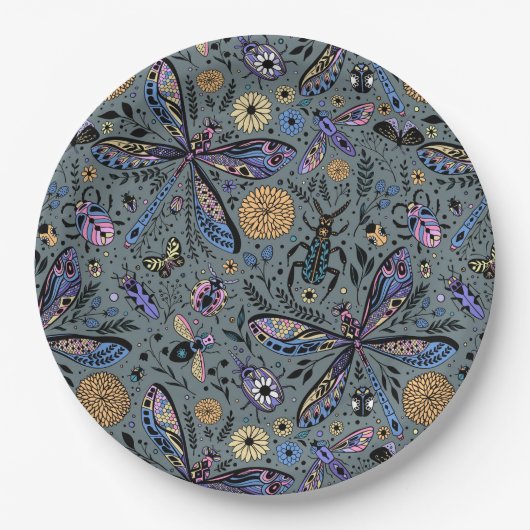 Doodle-bugs op grijs rooster papieren bordje (Voorkant)