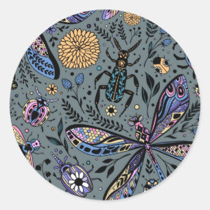 Doodle-bugs op grijs rooster ronde sticker