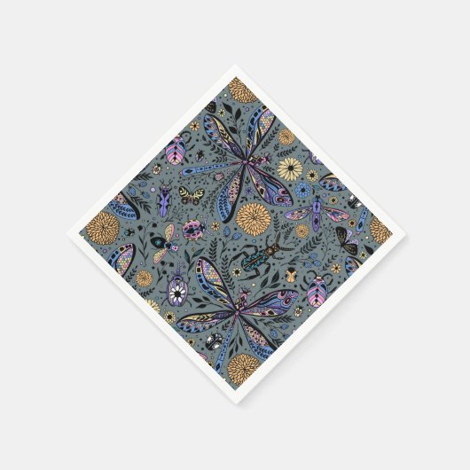 Doodle-bugs op grijs rooster servet (Hoek)