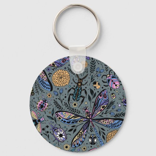 Doodle-bugs op grijs rooster sleutelhanger (Voorkant)