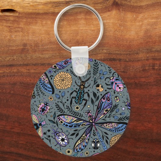 Doodle-bugs op grijs rooster sleutelhanger (Voorkant)