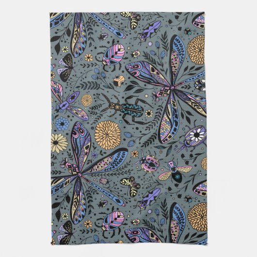 Doodle-bugs op grijs rooster theedoek (Verticaal)