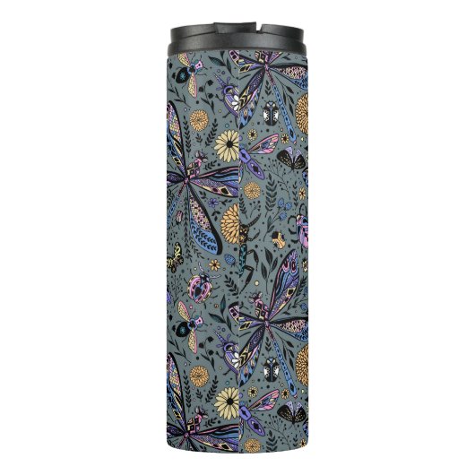 Doodle-bugs op grijs rooster thermosbeker (Achterkant)