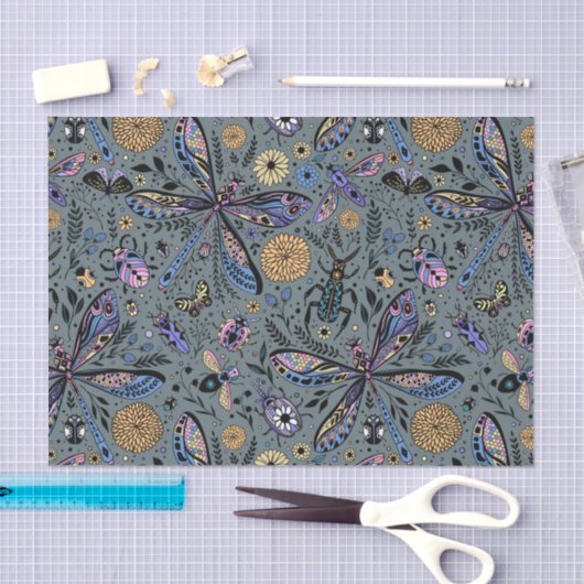 Doodle-bugs op grijs rooster tissuepapier (Craft)