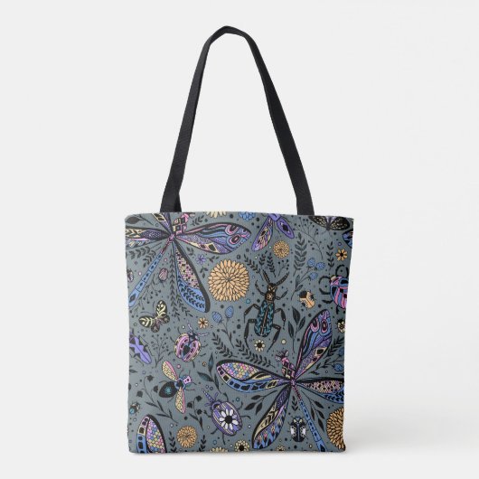 Doodle-bugs op grijs rooster tote bag (Achterkant)
