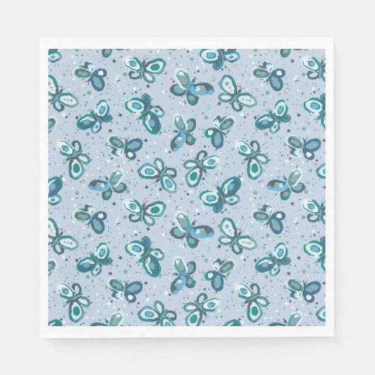 Doodle Bugs Vlinders - blauw - kinderfeestje. Servet (Voorkant)