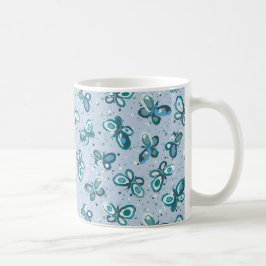 Doodle Bugs Vlinders - blauw - naadloos patroon. Koffiemok