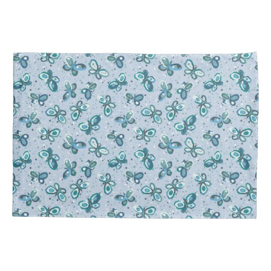 Doodle Bugs Vlinders - blauw - naadloos patroon. Kussensloop (Achterkant)