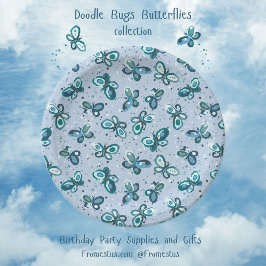 Doodle Bugs Vlinders - blauw - naadloos patroon. Papieren Bordje
