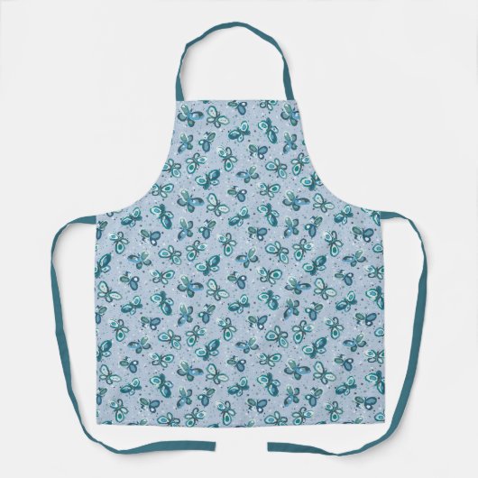 Doodle Bugs Vlinders - blauw - naadloos patroon. Schort (Voorkant)