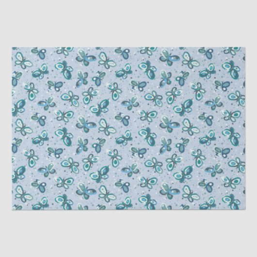 Doodle Bugs Vlinders - blauw - naadloos patroon. Tissuepapier (Voorkant)