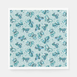 Doodle Bugs Vlinders - turquoise - kinderfeestje. Servet