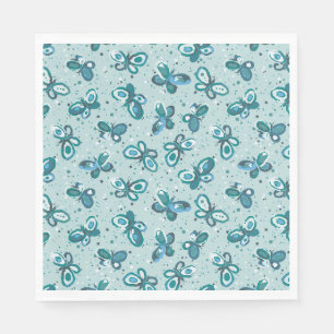 Doodle Bugs Vlinders - turquoise - kinderfeestje. Servet