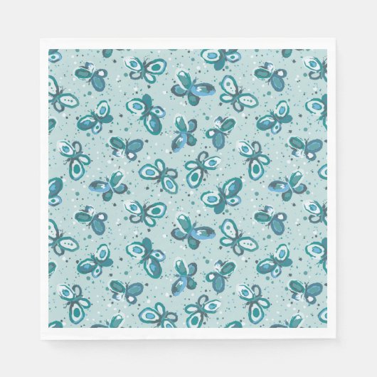 Doodle Bugs Vlinders - turquoise - kinderfeestje. Servet (Voorkant)