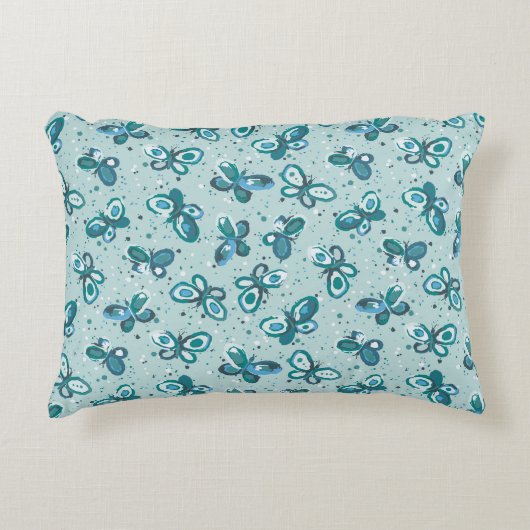 Doodle Bugs Vlinders - turquoise - patroon. Accent Kussen (Voorkant)