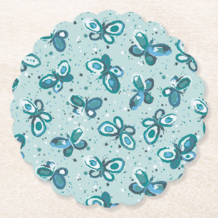 Doodle Bugs Vlinders - turquoise - patroon. Kartonnen Onderzetters