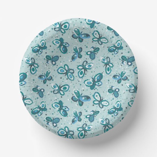 Doodle Bugs Vlinders - turquoise - patroon. Papieren Kommen (Voorkant)