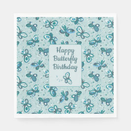Doodle Bugs Vlinders - turquoise - verjaardag. Servet