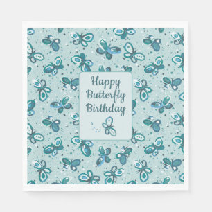 Doodle Bugs Vlinders - turquoise - verjaardag. Servet