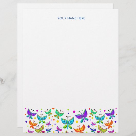 Doodle Butterflies Bright Colour Boho Briefhoofd (Voorkant / Achterkant)