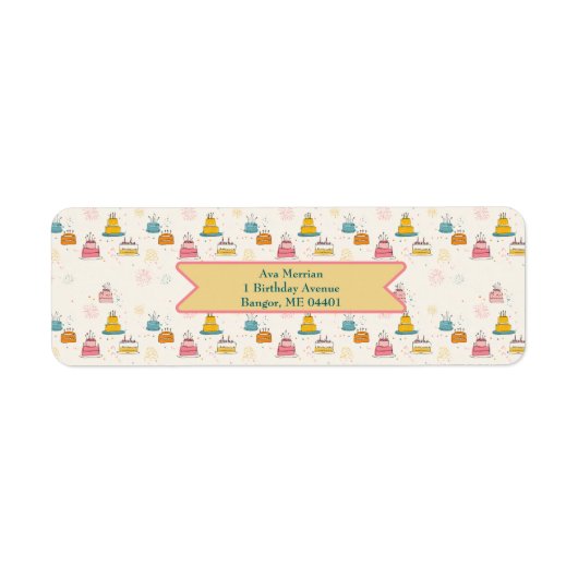 Doodle Cakes – Personalized Birthday Address Etiket (Voorkant)
