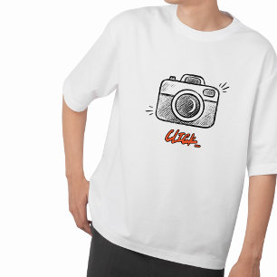 Doodle Camera Klik Typografie Minimaal T-shirt