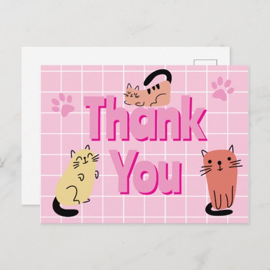 Doodle Cats Bedankt Briefkaart (Voorkant / Achterkant)