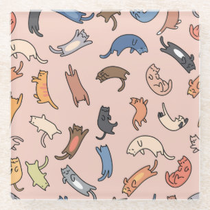 Doodle Cats naadloze illustratie Glazen Onderzetter