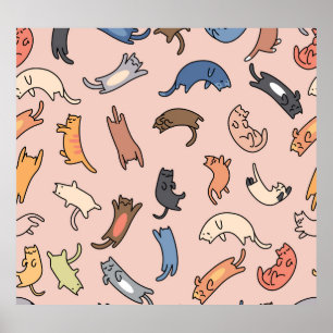 Doodle Cats  naadloze illustratie Poster