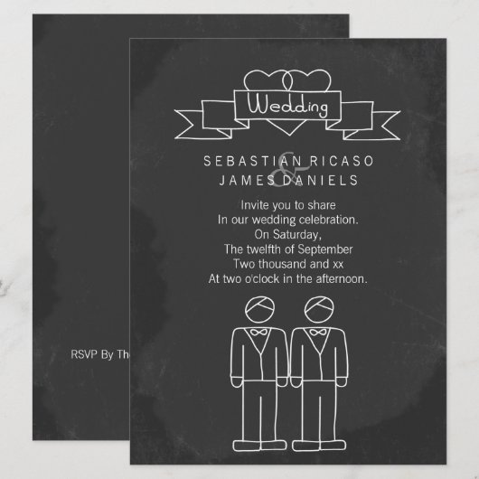 Doodle Chalkboard Gay Wedding Kaart (Voorkant / Achterkant)