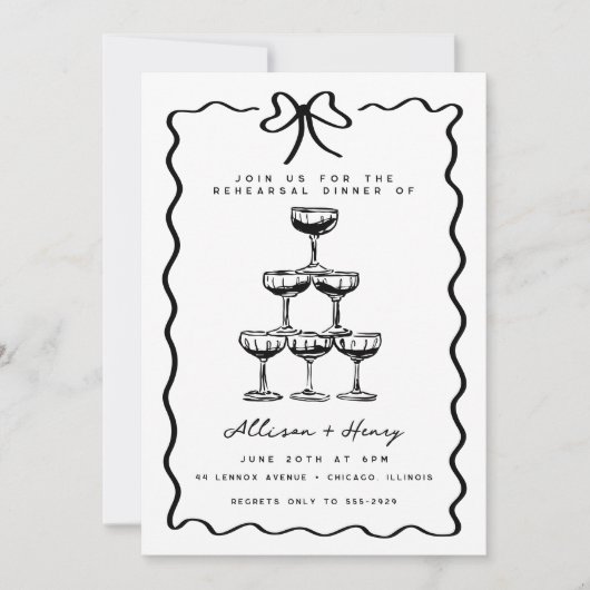 Doodle Champagne Tower Bow repetitie diner Kaart (Voorkant)