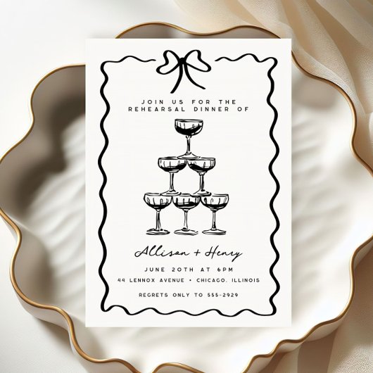 Doodle Champagne Tower Bow repetitie diner Kaart