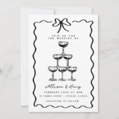 Doodle Champagne Tower Whimsical Bow Wedding Kaart (Voorkant)
