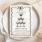 Doodle Champagne Tower Whimsical Bow Wedding Kaart