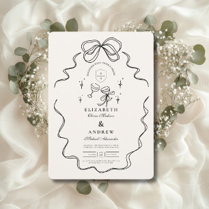 Doodle Champagne Whimsical Boog Huwelijk Kaart