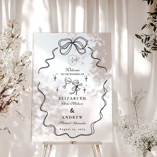 Doodle Champagne Whimsical Bow Wedding Acryl Bord