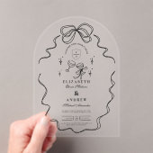 Doodle Champagne Whimsical Bow Wedding Acryl Uitnodigingen (Insitu (Draagbaar))