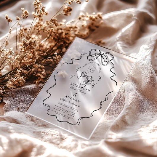 Doodle Champagne Whimsical Bow Wedding Acryl Uitnodigingen