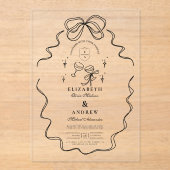 Doodle Champagne Whimsical Bow Wedding Acryl Uitnodigingen (Voorkant)
