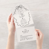 Doodle Champagne Whimsical Bow Wedding All In One Uitnodiging (Afscheurbaar)