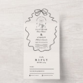 Doodle Champagne Whimsical Bow Wedding All In One Uitnodiging (Binnen)