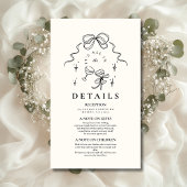 Doodle Champagne Whimsical Bow Wedding Informatiekaartje
