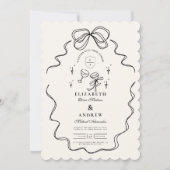 Doodle Champagne Whimsical Bow Wedding Kaart (Voorkant)