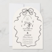 Doodle Champagne Whimsical Bow Wedding Kaart (Voorkant)