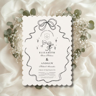 Doodle Champagne Whimsical Bow Wedding Kaart