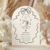 Doodle Champagne Whimsical Bow Wedding Kaart