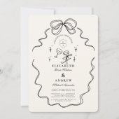 Doodle Champagne Whimsical Bow Wedding Kaart (Voorkant)