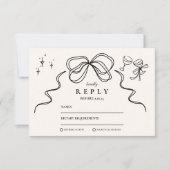Doodle Champagne Whimsical Bow Wedding RSVP Kaartje (Voorkant)